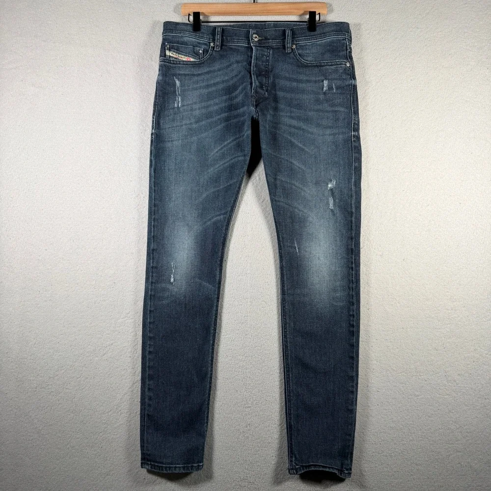 Diesel Tepphar Slim-Carrot Jeans 0842R Stretch Distressed Mens 33x32 Dark Blue